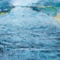 acryl collage op doek
100x100cm
Ton Luijten, Stadsdichter van Zutphen heeft hiervoor het gedicht IJsselBeeld geschreven. (Zie omschrijving)